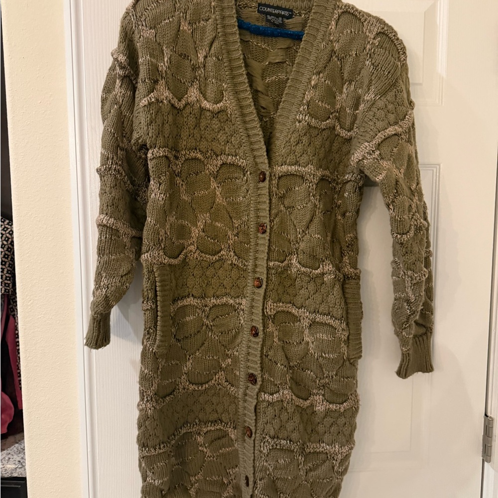 Vintage Counterparts Olive Green Knit Button-Front Cardigan/Dress